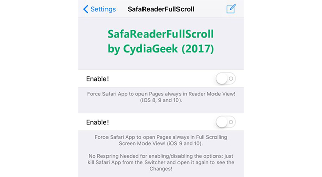 SafaReader Full Scroll - iOS 10 Jailbreak Tweaks